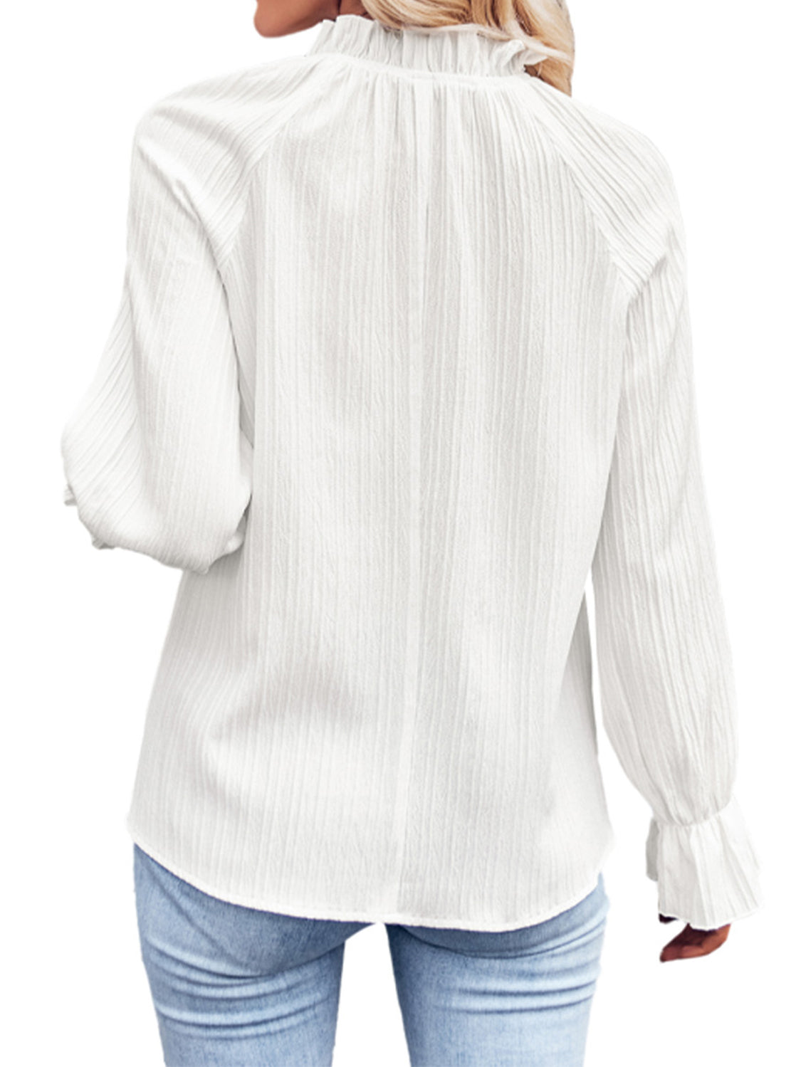 Ribbed Flounce Sleeve Blouse