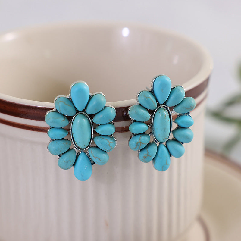 Flower Shape Artificial Turquoise Earrings