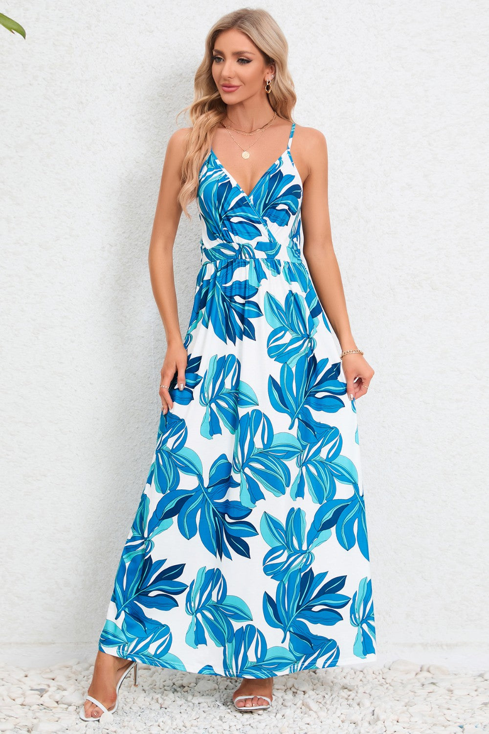 Printed Surplice Maxi Cami Dress