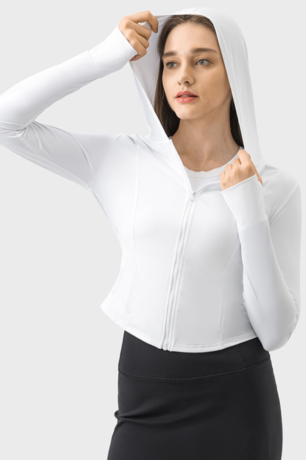 Pocketed Zip Up Hooded Long Sleeve Active Outerwear